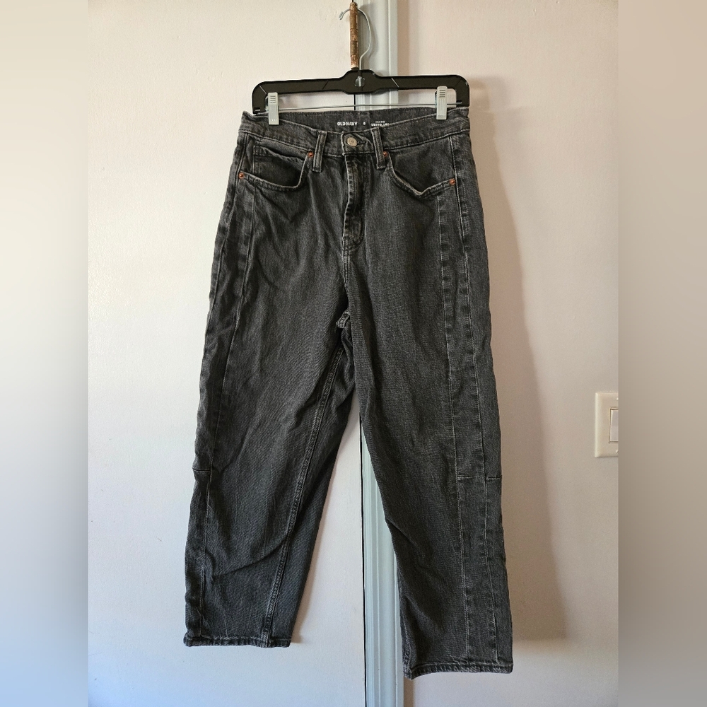 Old Navy High Rise Black Barrel Leg Jeans